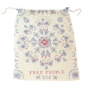 Free People Cream Drawstring Bag with Red and Blue Pattern
